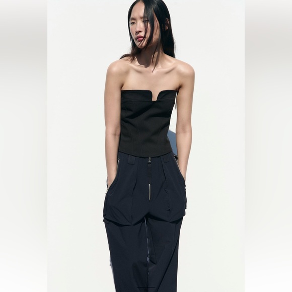 ZARA CARGO PANTS WITH ZIPPER NAVY BLUE - Picture 5 of 9